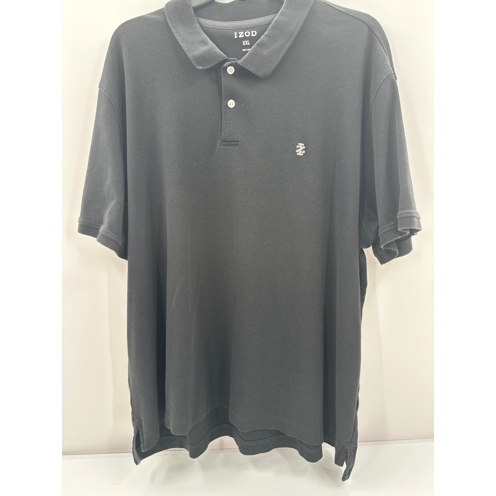 IZOD Mens XXL Black Short Sleeve Piqué Polo Shirt Embroidered Logo Classic Fit
